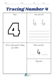 Preschool Tracing Number 4 Worksheet