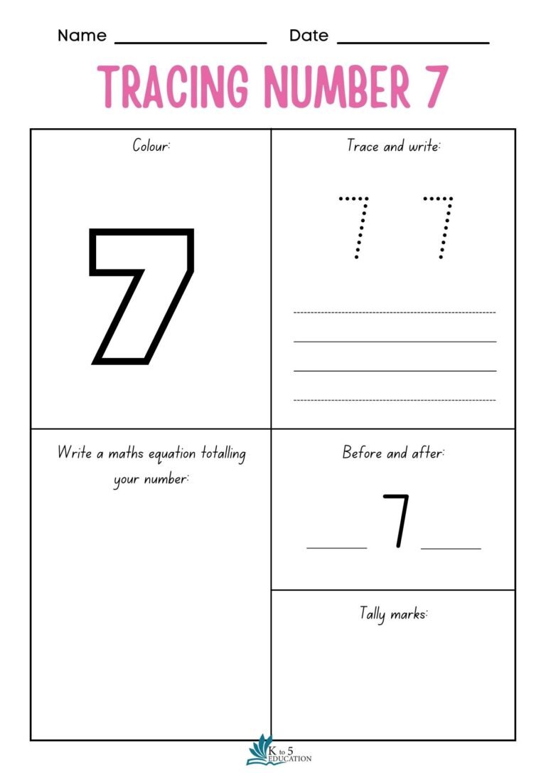 Preschool Tracing Number 7 Worksheet