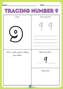 Preschool Tracing Number 9 Worksheet