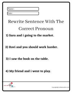 Rewrite Sentence With The Correct Pronoun Worksheet