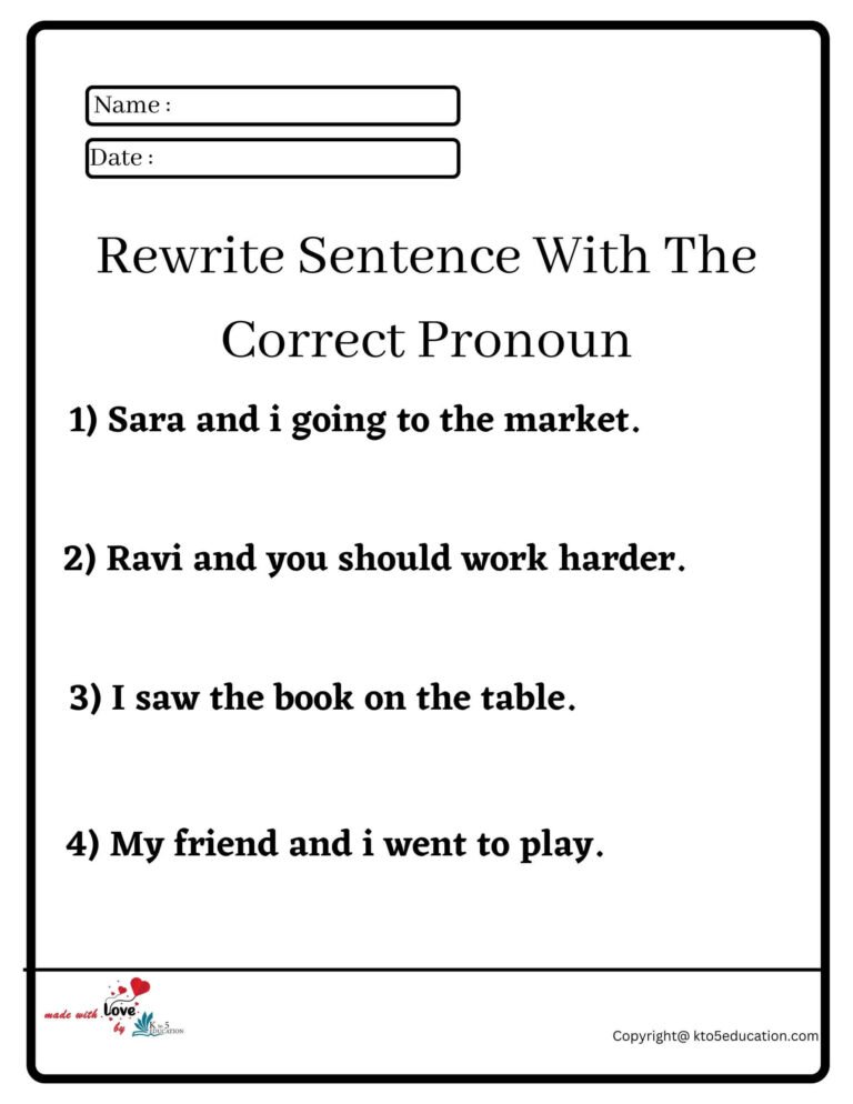 Rewrite Sentence With The Correct Pronoun Worksheet | FREE Download 