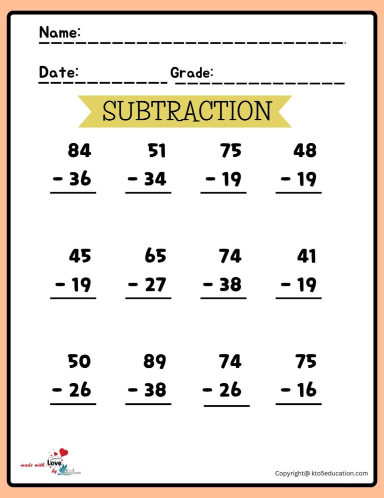 Subtraction Table Worksheets | FREE Download