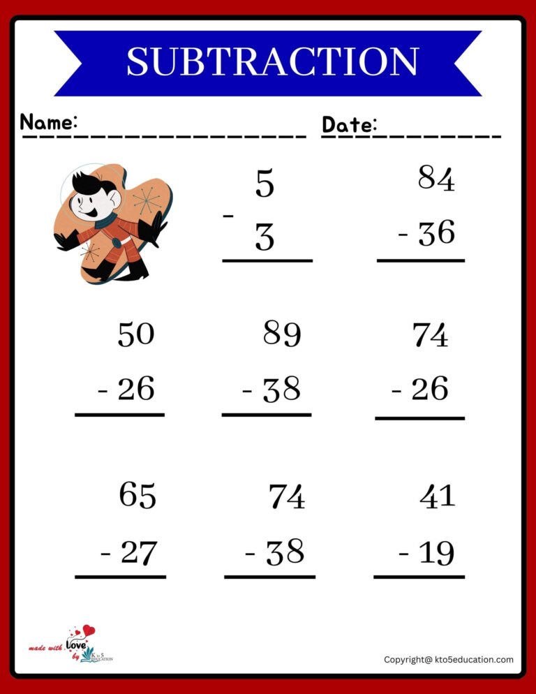 Subtraction Tables and Charts Worksheets | FREE Download