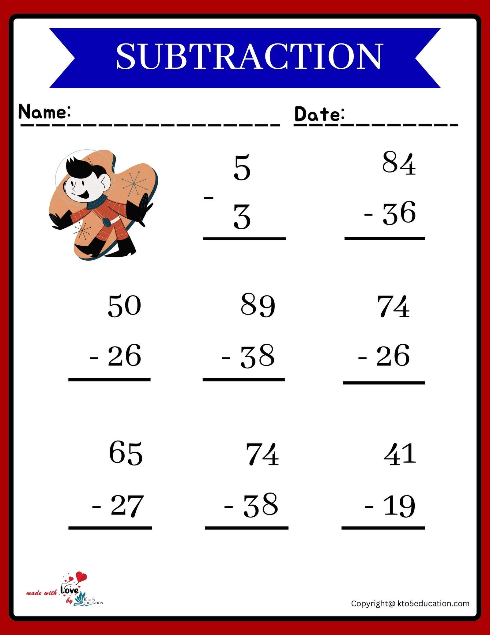 Subtraction Tables and Charts