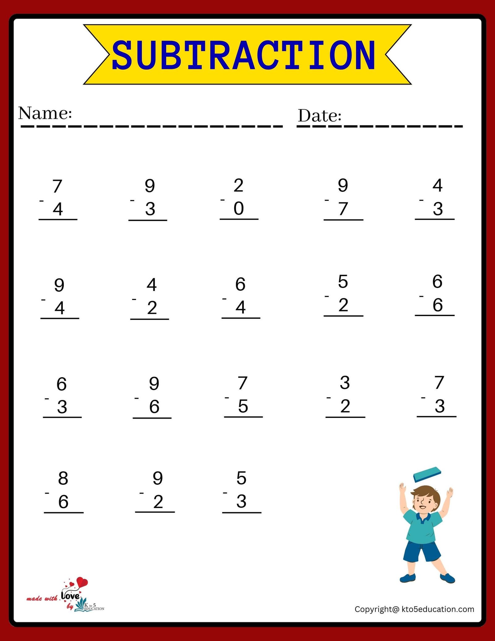 Subtractions Tables