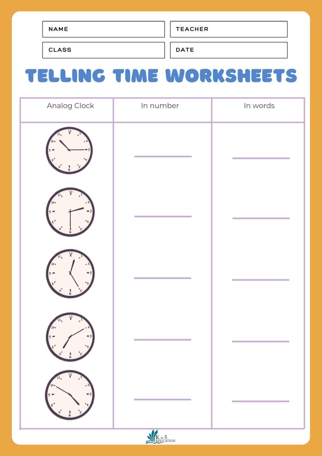 Telling Time Free Worksheet FREE Download