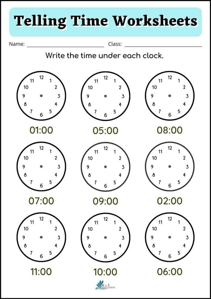 Telling Time Printable Worksheet Free Download