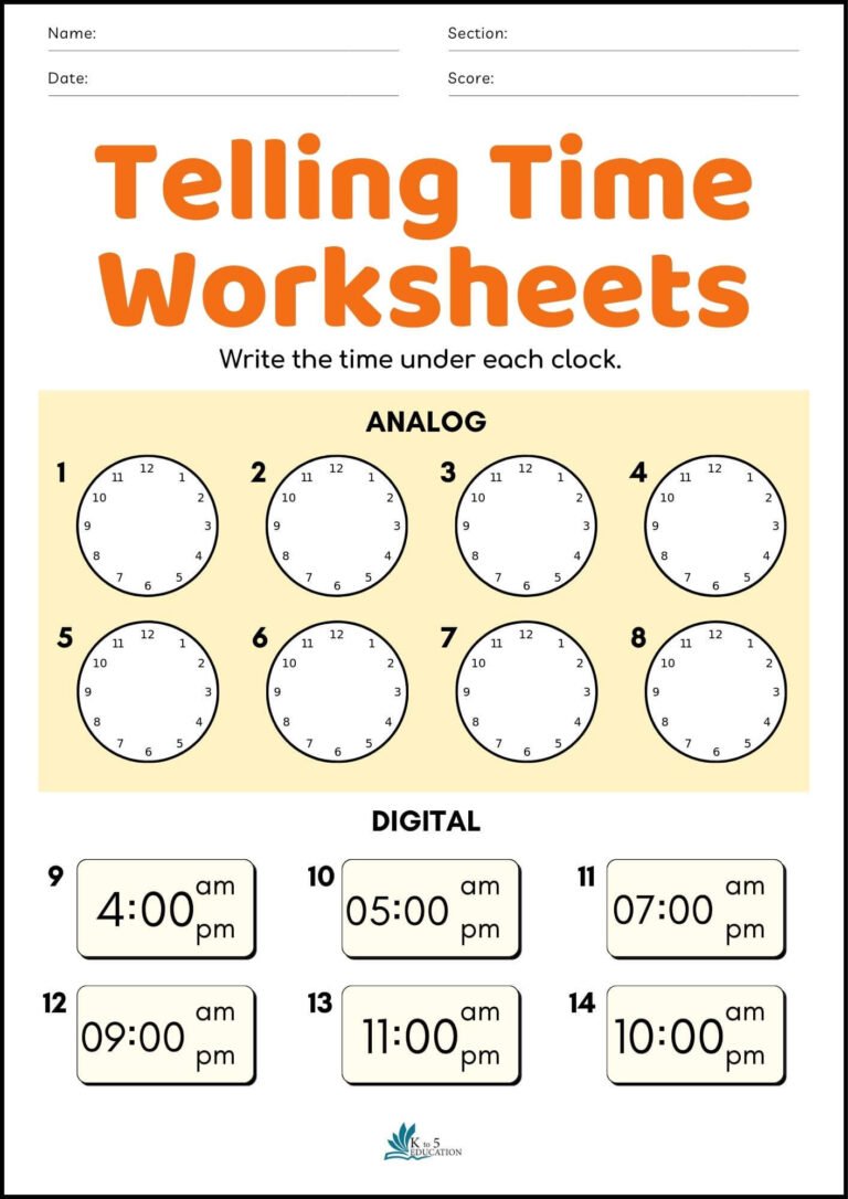 Telling Time To The Hour Worksheet