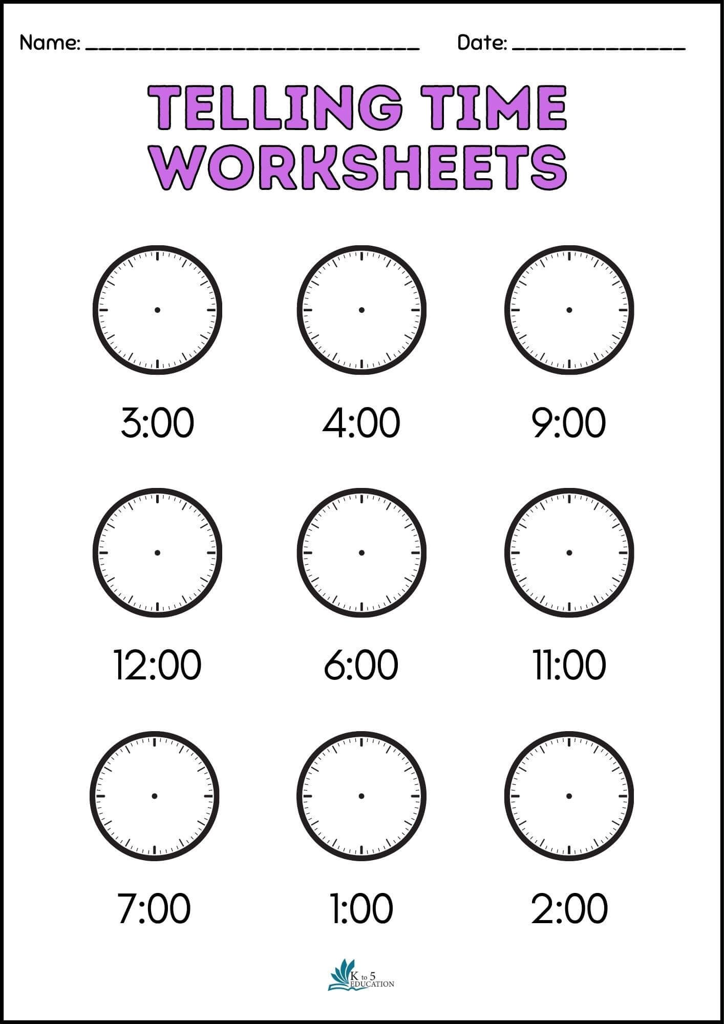 Telling Time Worksheets For Grade 1