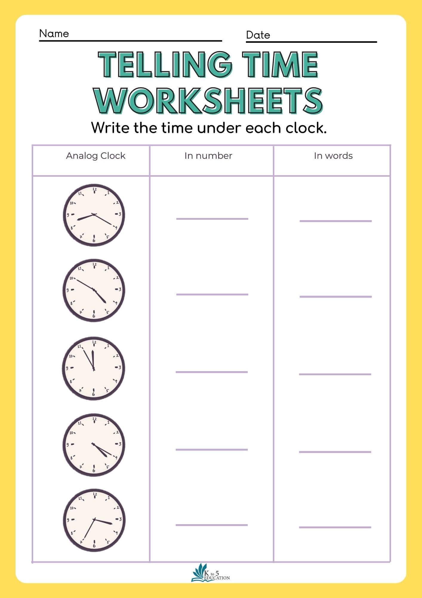  Telling Time Worksheets Kindergarten FREE Download