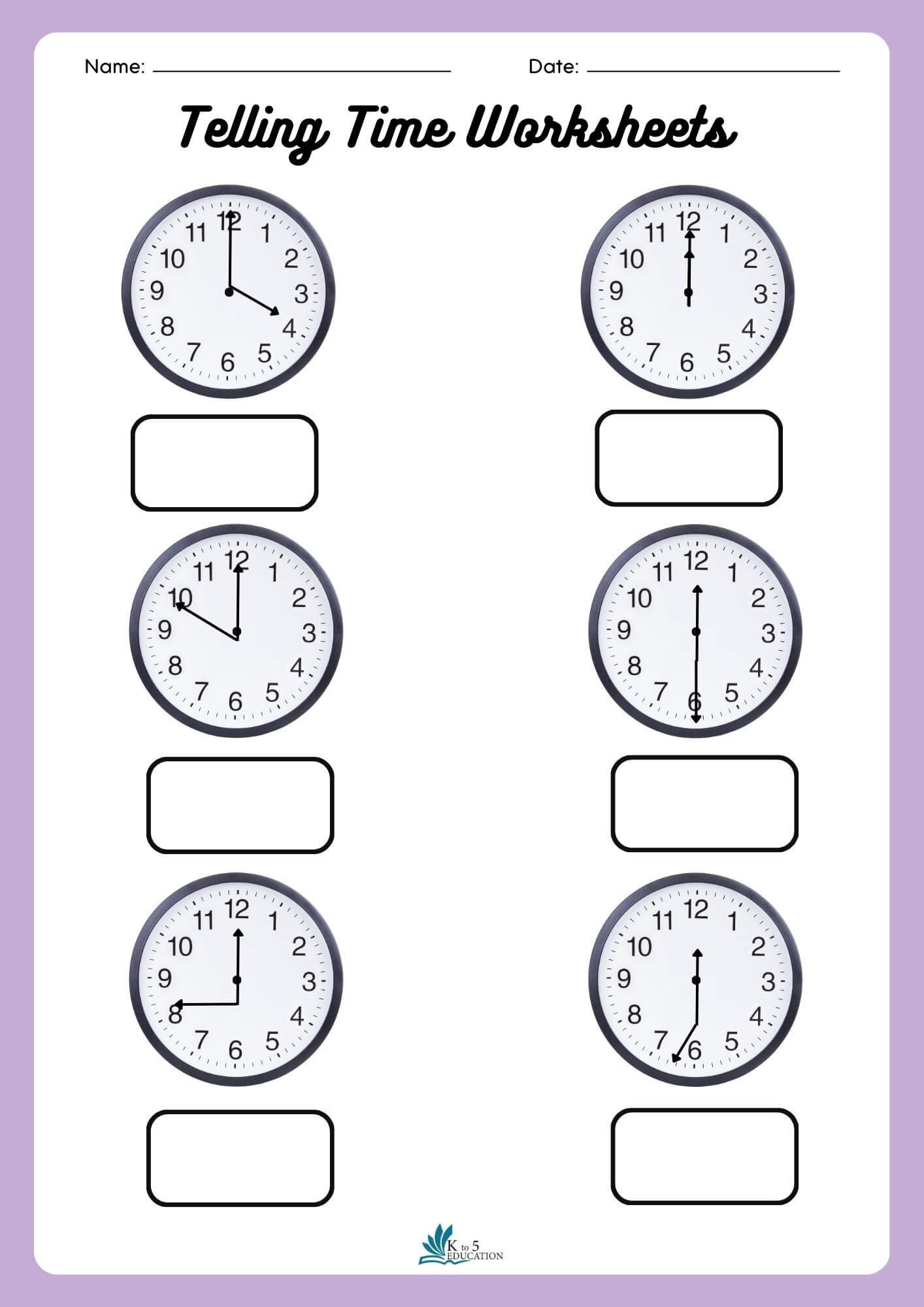 Time Telling Worksheets