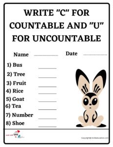 Write C For Countable And U For Uncountable Worksheet