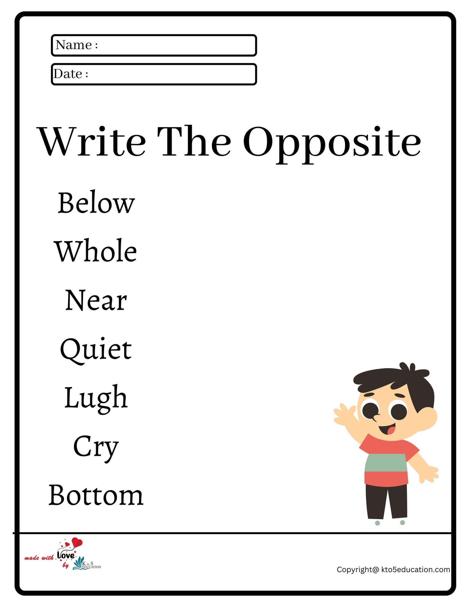Write The Opposite Worksheet