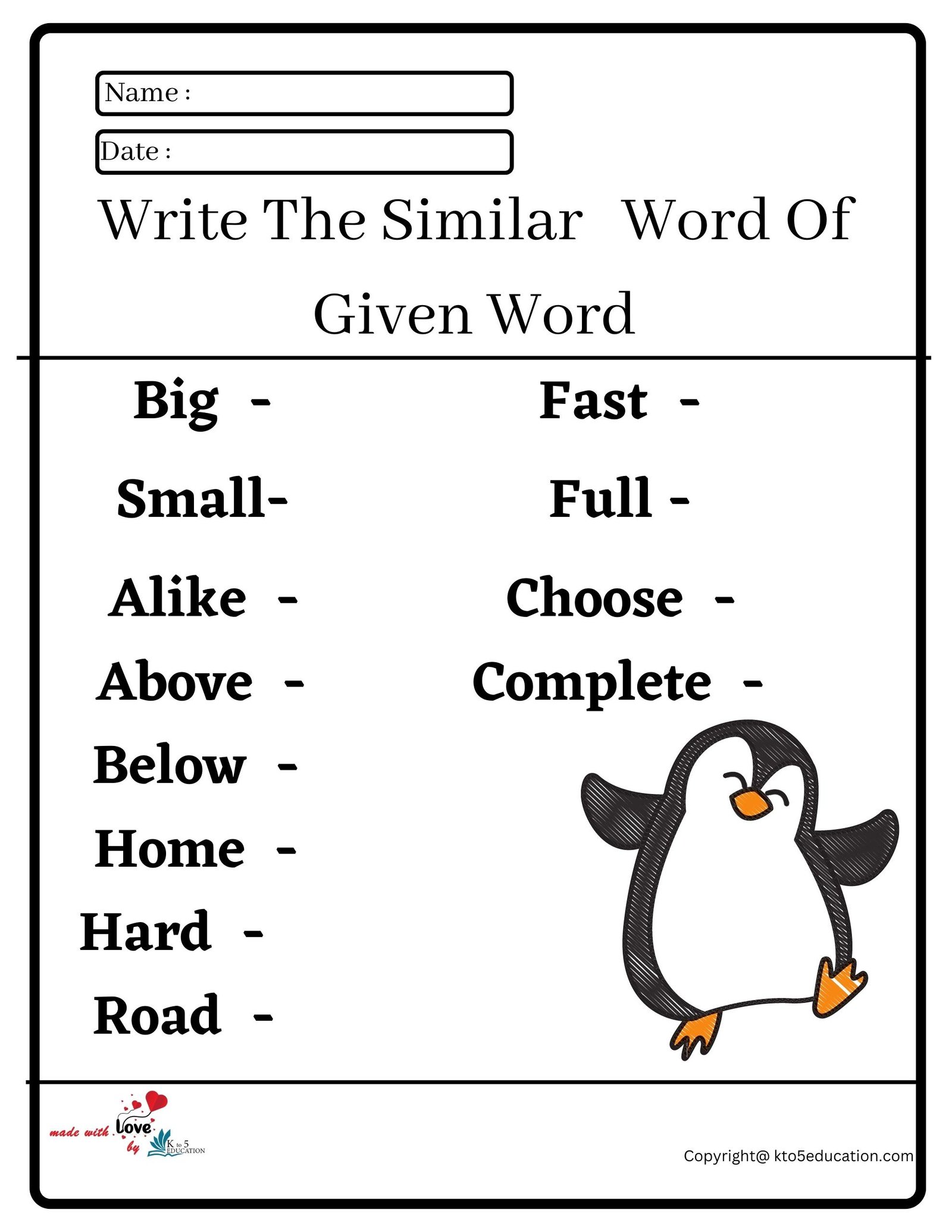 Write The Similar Word Of Given Word Worksheet 2