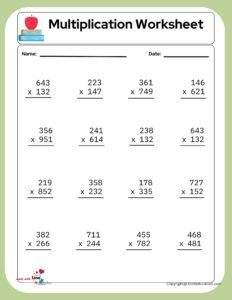 Big Multiplication Problems Worksheet