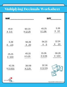Decimal Multiplication Problems Worksheet