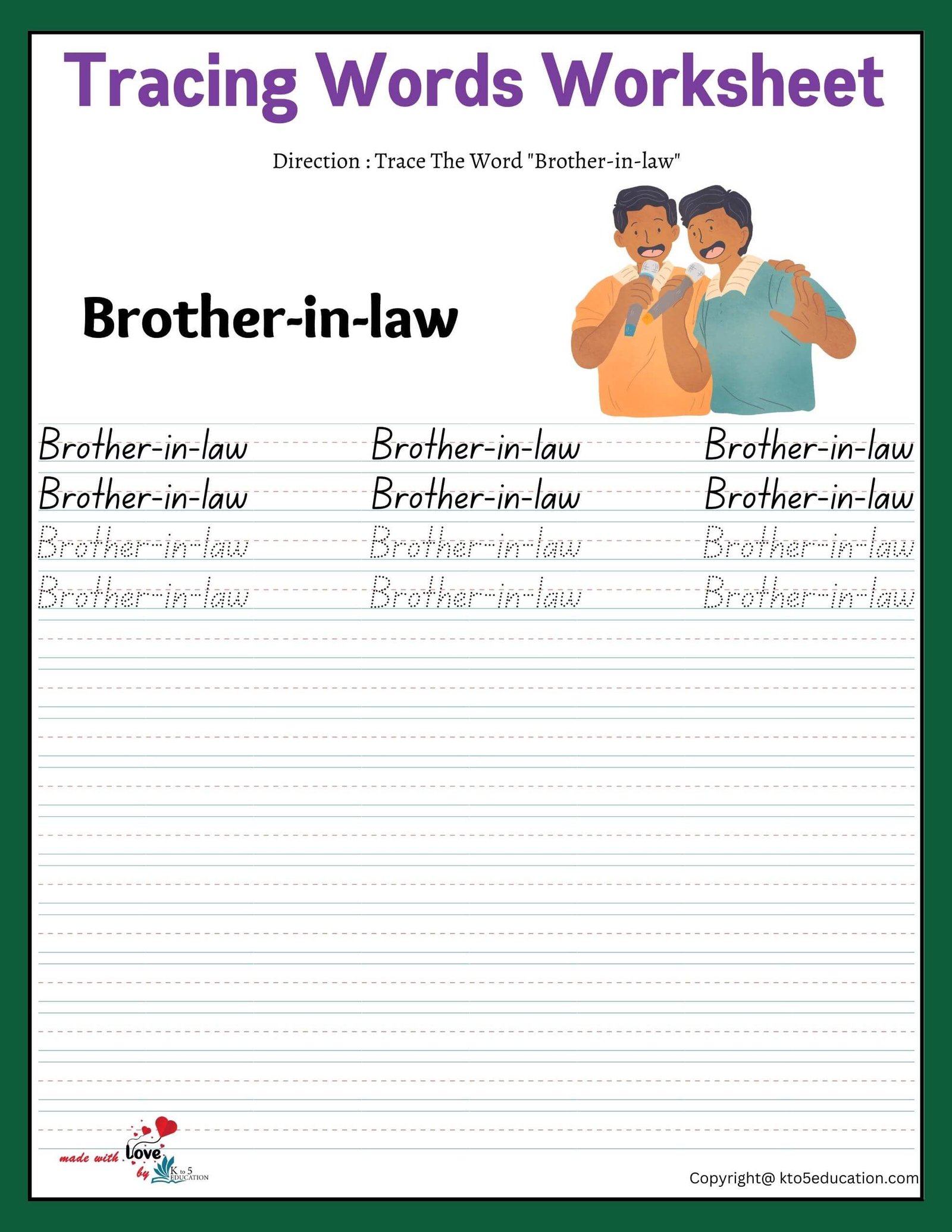 Family Tracing Words Worksheet Brother-in-law