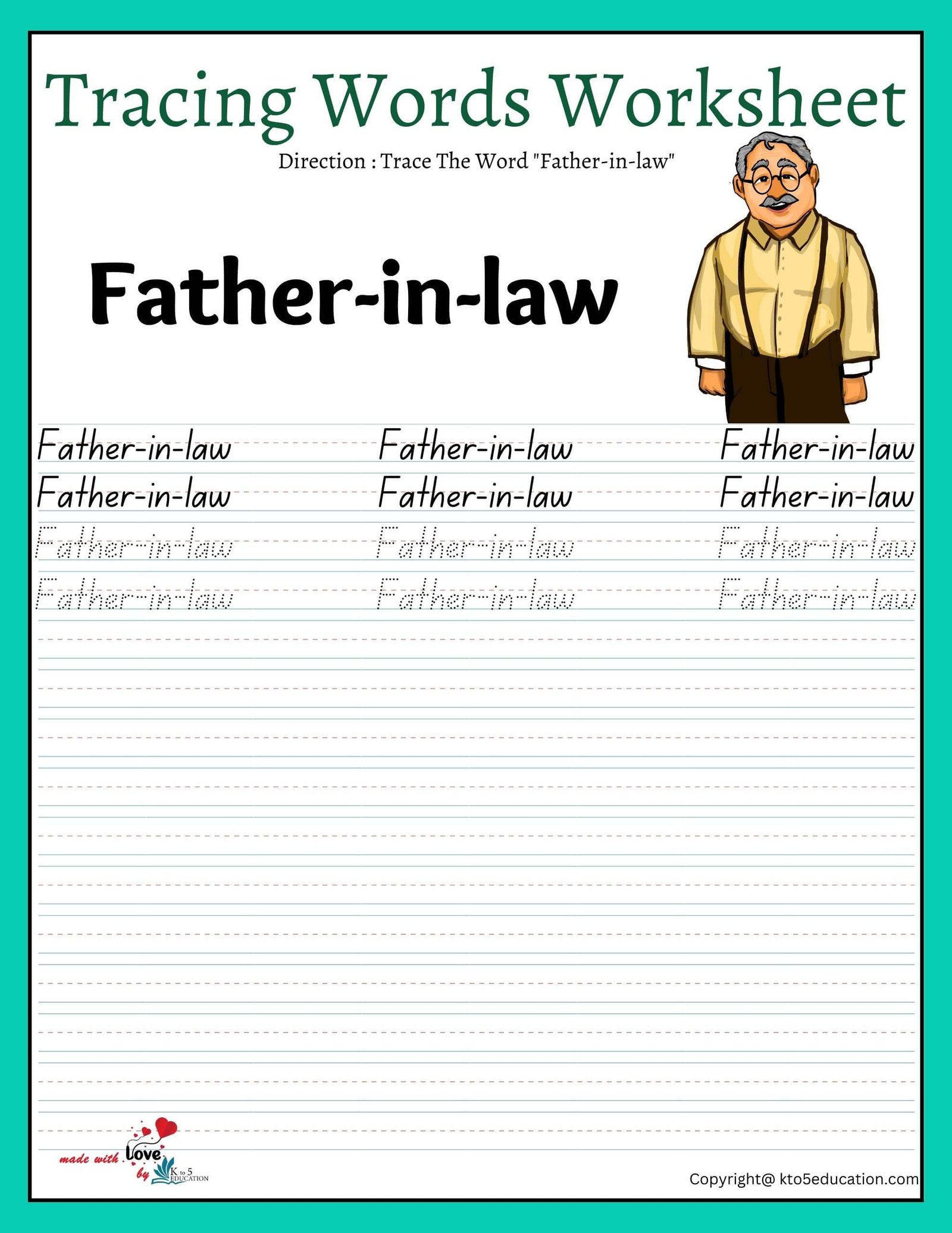 Family Tracing Words Worksheet Father-in-law