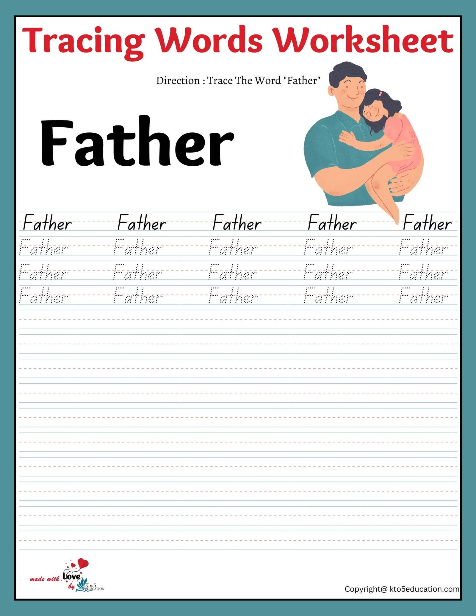 Family Tracing Words Worksheet Father