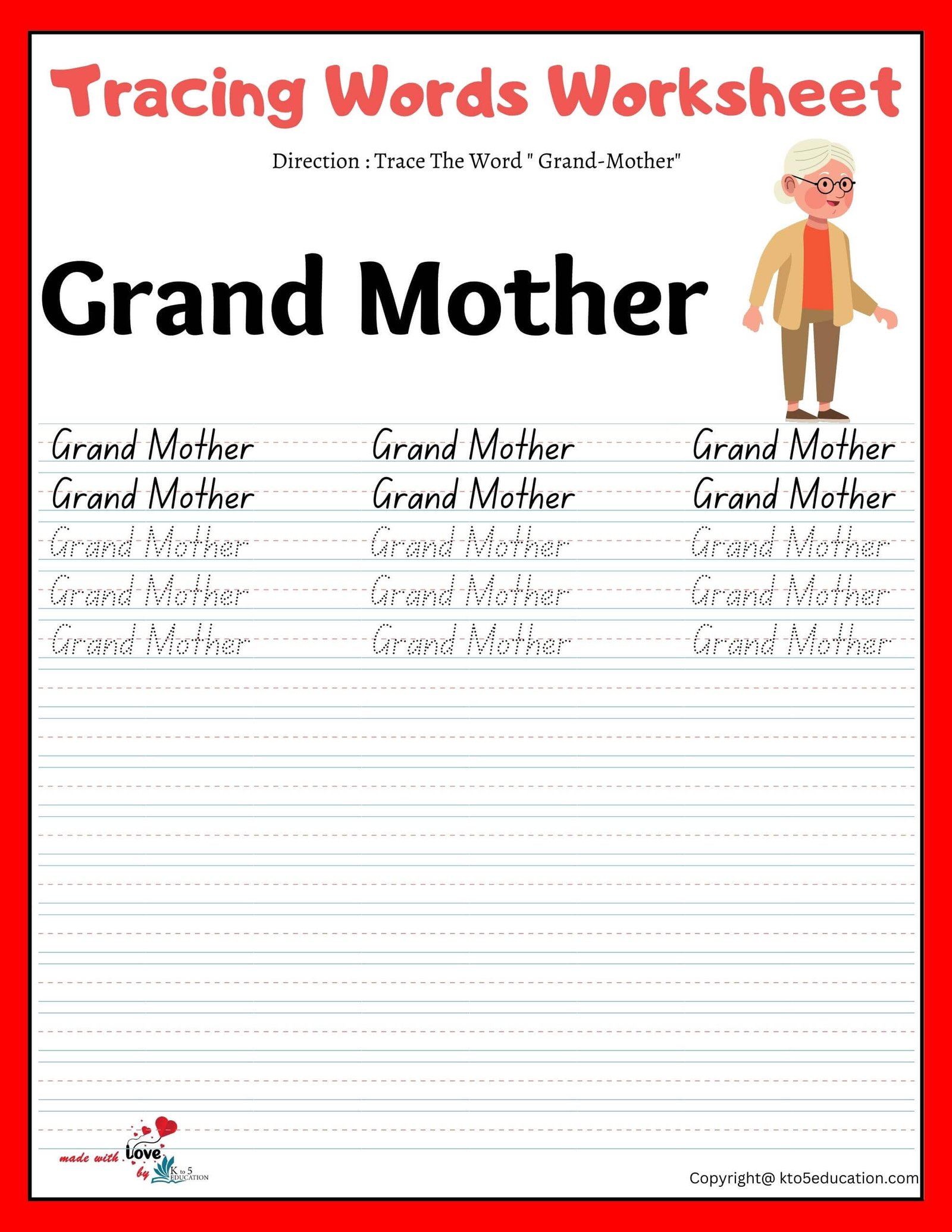 Family Tracing Words Worksheet Grand Mother