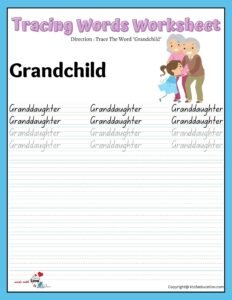 Family Tracing Words Worksheet Grandchild