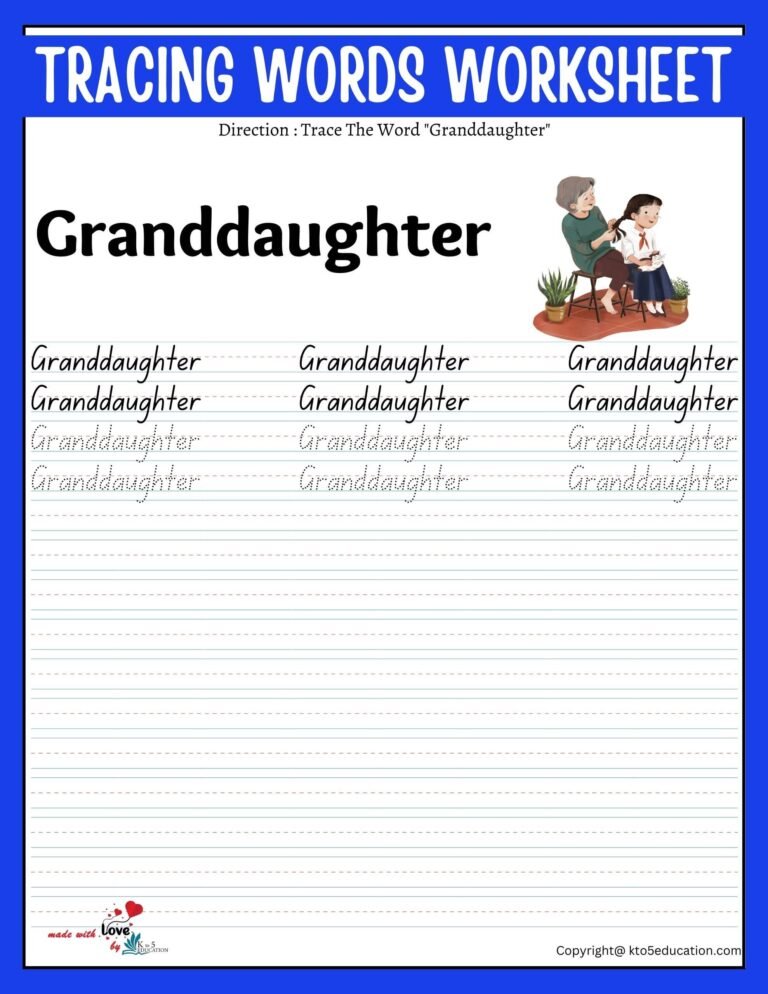 Family Tracing Words Worksheet Granddaughter | FREE Download 