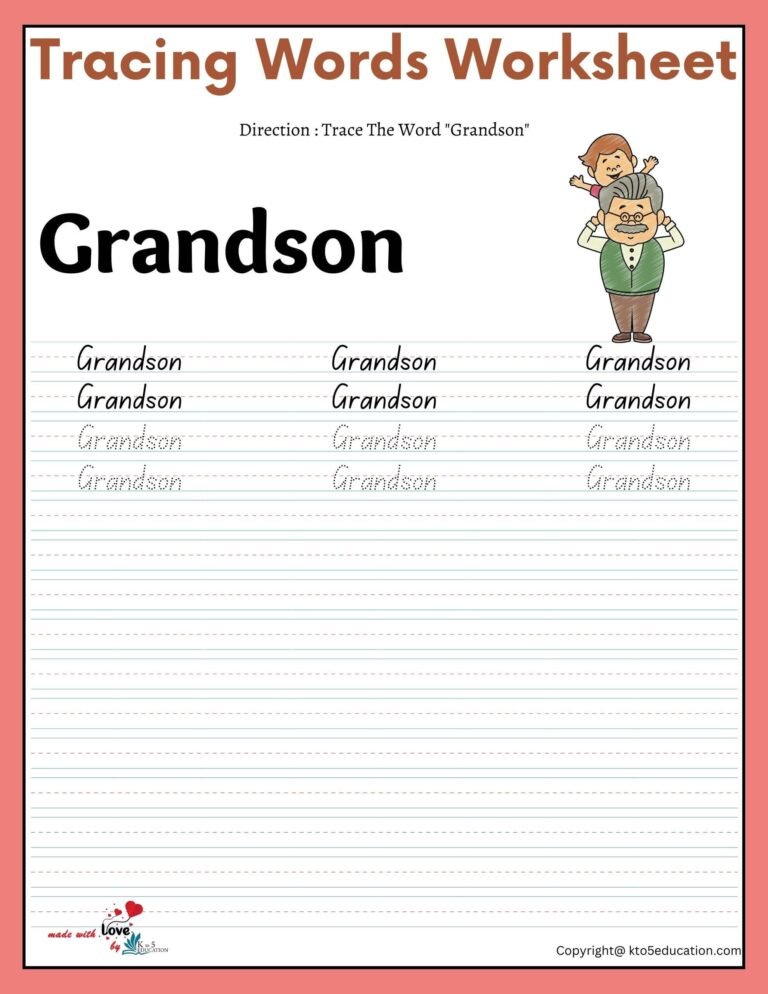 Family Tracing Words Worksheet Grandson | FREE Download 