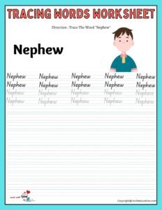 Family Tracing Words Worksheet Nephew
