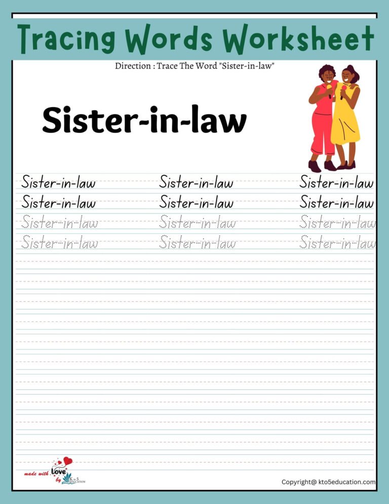 Family Tracing Words Worksheet Sister-in-law | FREE Download 