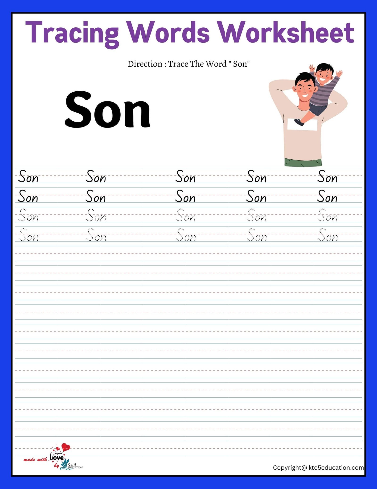 Family Tracing Words Worksheet Son