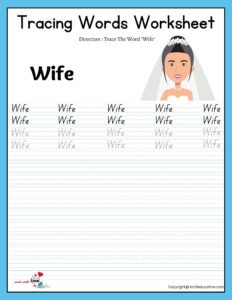 Family Tracing Words Worksheet Wife