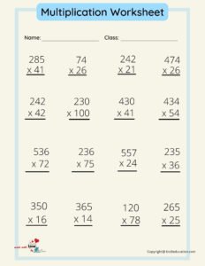 Long Multiplication Questions And Answers Worksheet