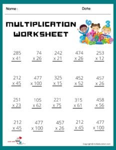 Long Multiplication Sheets Worksheet