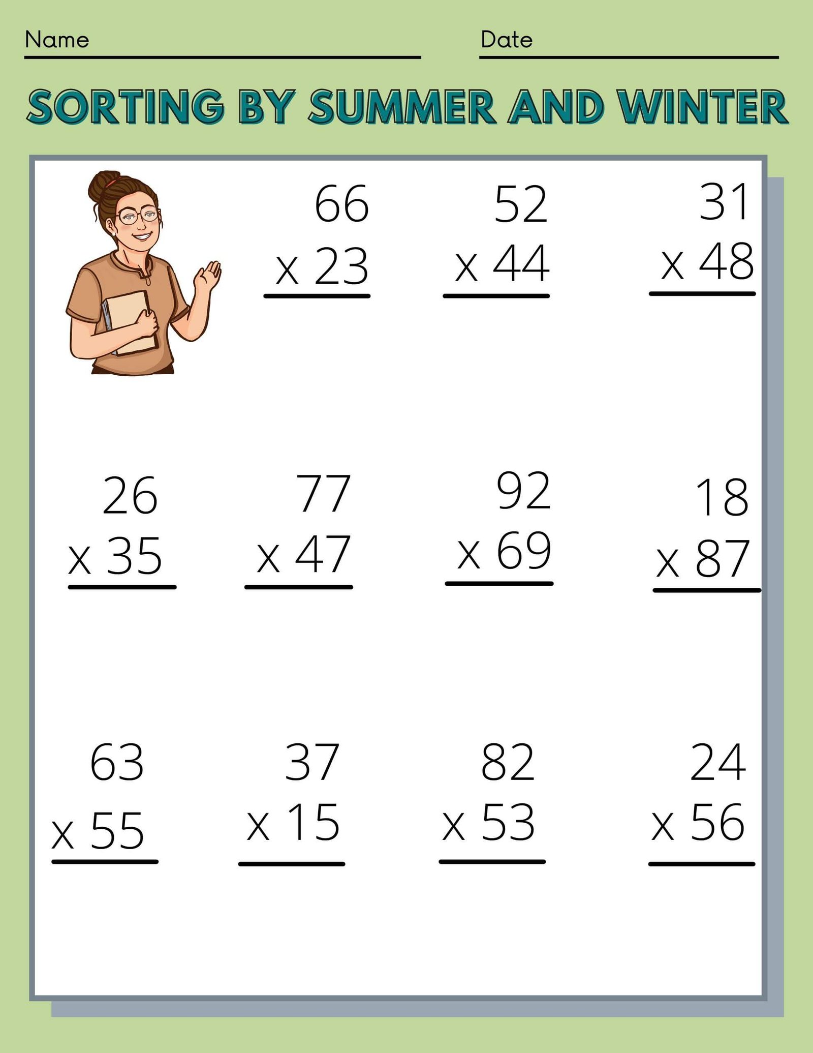 Long Multiplication Sums Worksheet