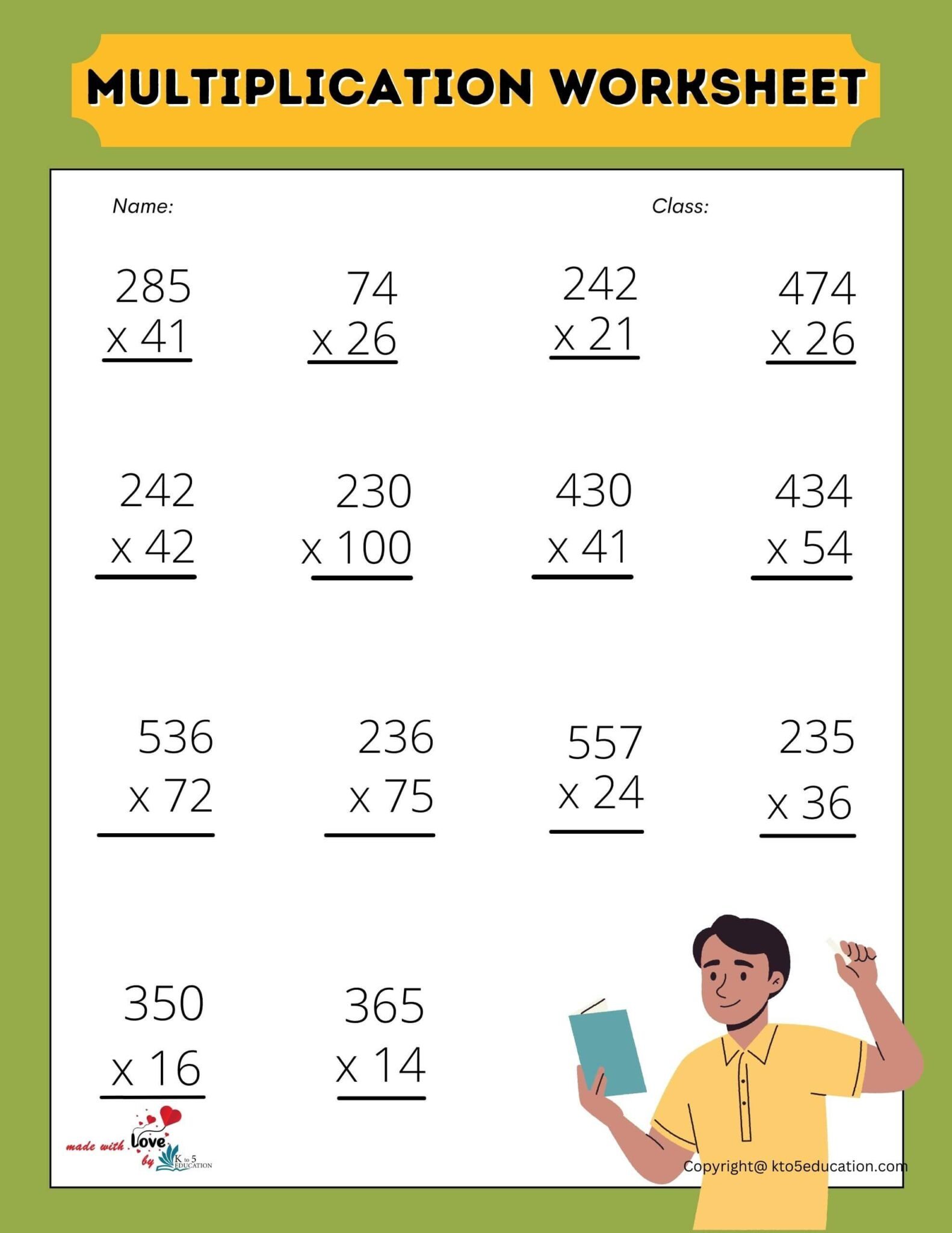 long multiplication homework year 6