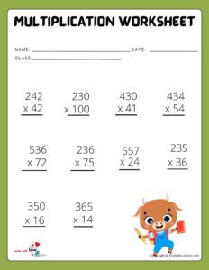 Math Drills Long Multiplication Worksheet