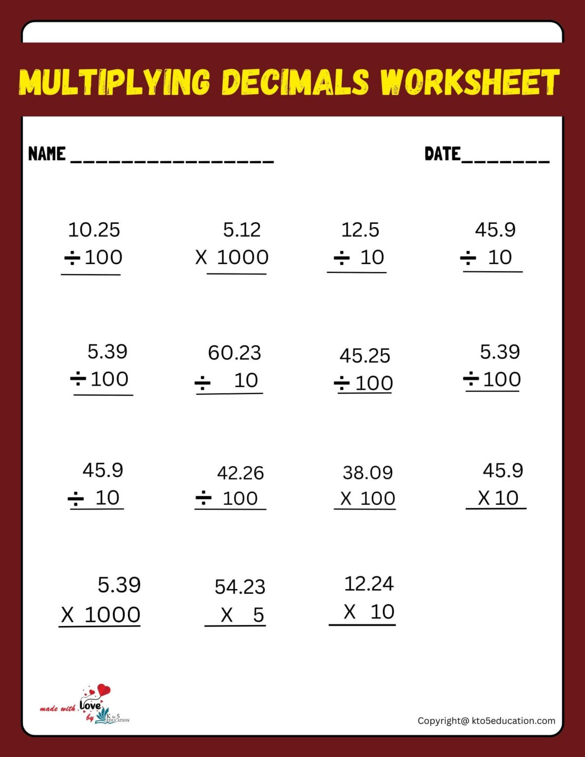 Multiplying And Dividing Decimals By 10 100 And 1000