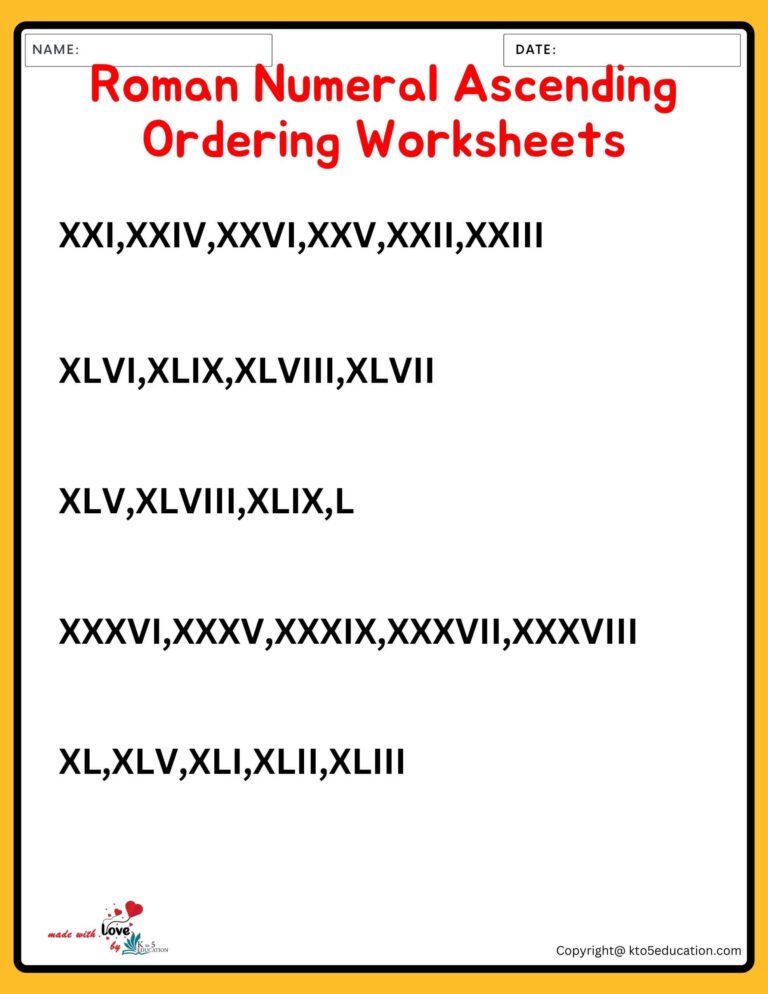 Roman Numeral Ascending Ordering Worksheet 1 TO 50 | FREE Download