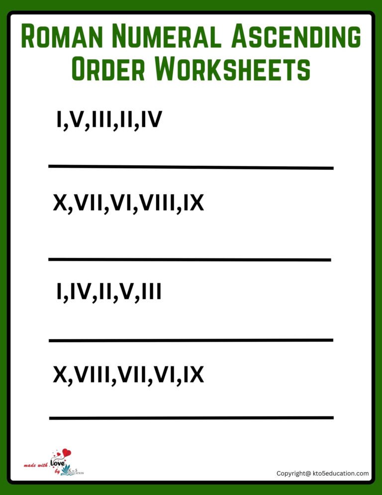 Roman Numeral Ascending Ordering Worksheets 1 to 10 | FREE Download