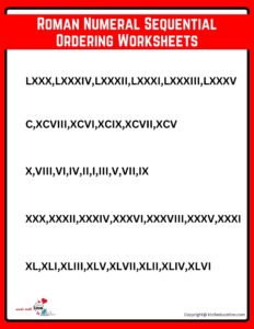 Roman Numeral Ascending Ordering Worksheets For Grade 3 1 TO 100