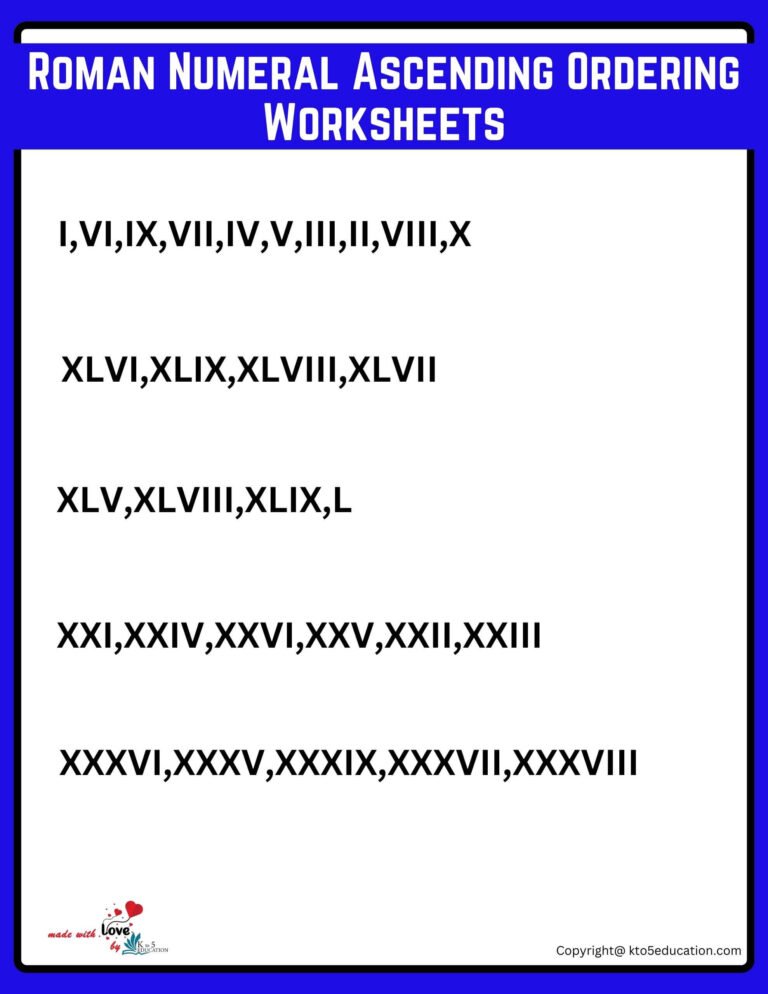 Roman Numeral Ascending Ordering Worksheets For Grade 3 1 TO 50 | FREE Download