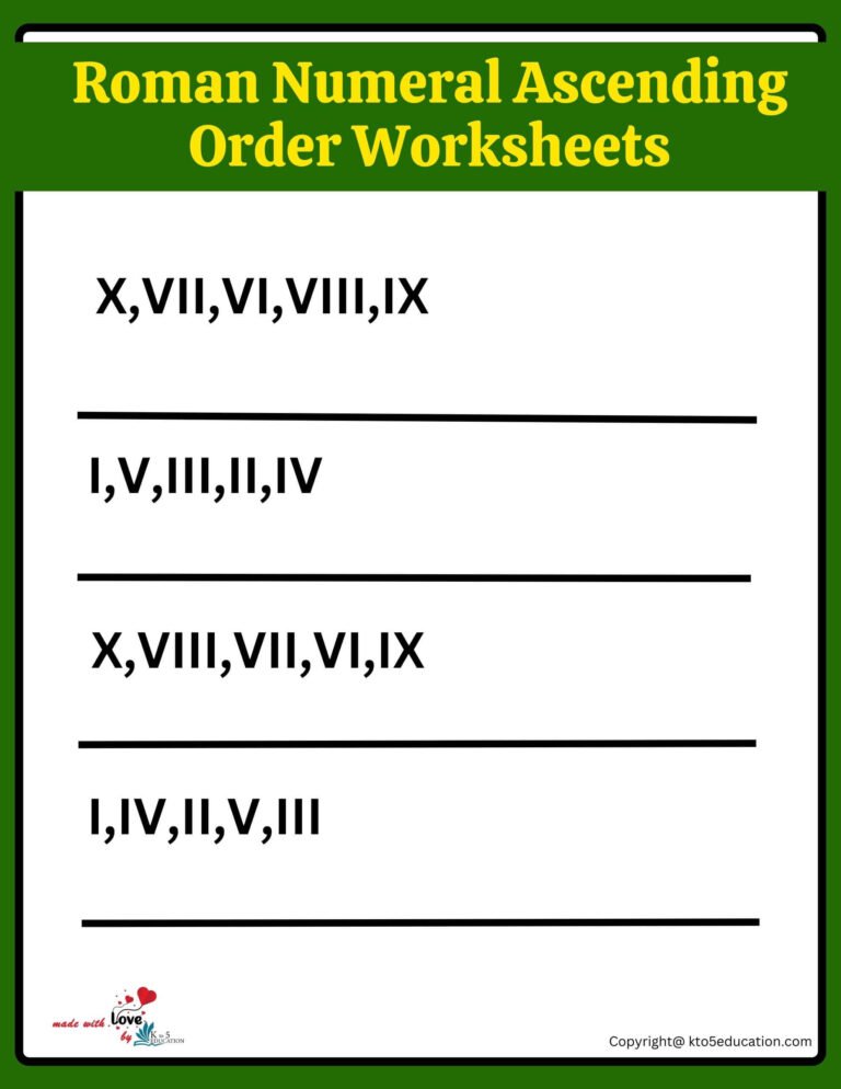 Roman Numeral Ascending Ordering Worksheets For Grade 3 1 to 10 | FREE Download