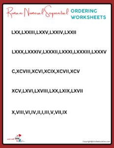 Roman Numeral Ascending Ordering Worksheets Grade 5 1 TO 100
