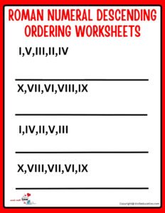 Roman Numeral Descending Ordering Clock Worksheet V2