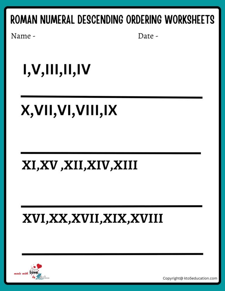 Roman Numeral Descending Ordering Worksheet | FREE Download