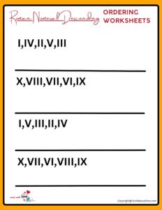 Roman Numeral Descending Ordering Worksheets V2