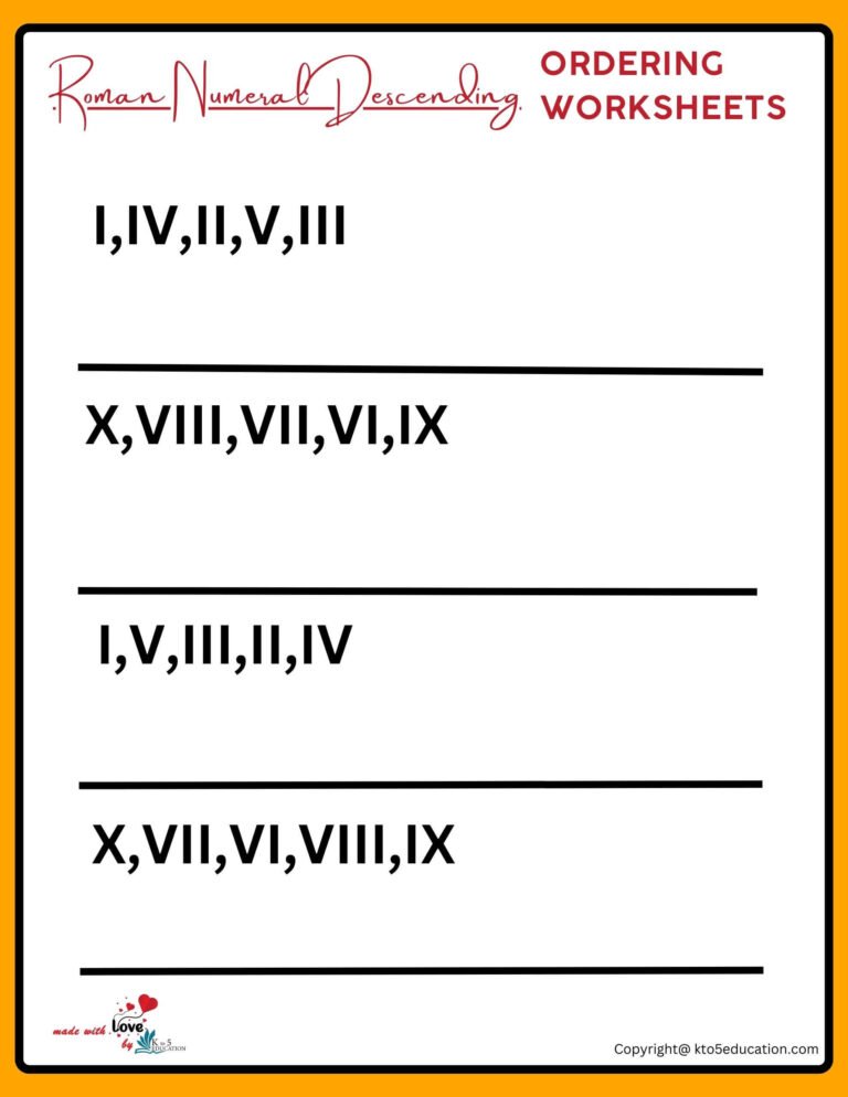 Roman Numeral Descending Ordering Worksheets V2 | FREE Download