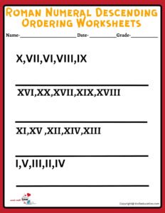 Roman Numeral Descending Ordering Worksheets Grade 6 V4