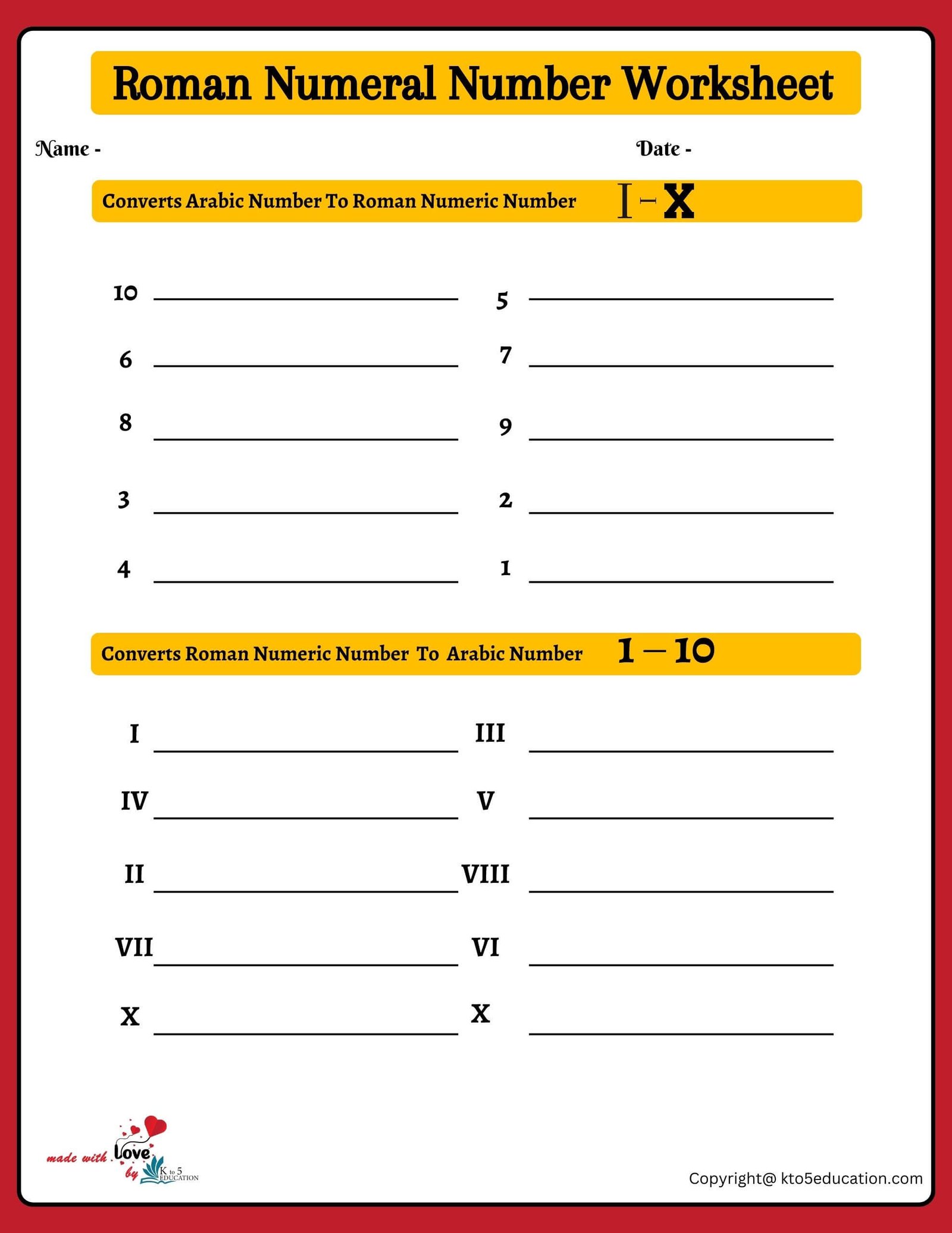 Roman Numeral Practice Worksheet