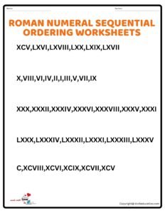 Roman Numeral Sequential Ordering Worksheets Roman Numeral Clock Worksheet 1 TO 100